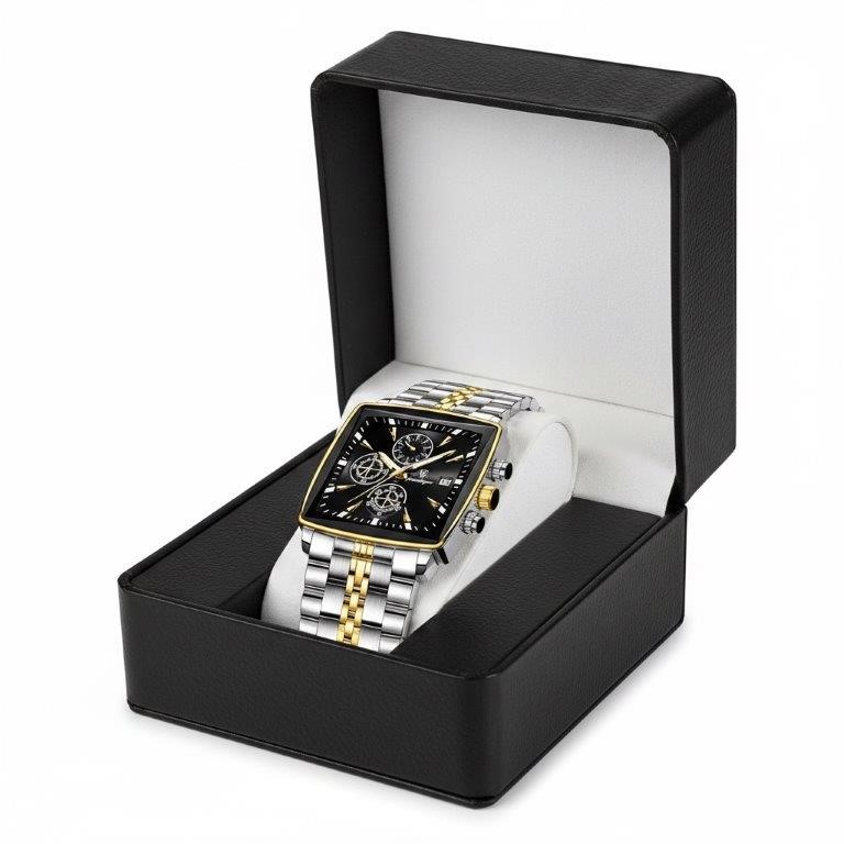 POEDAGAR Executive Luxury Square Case Design Men's Watch w/ Premium Box