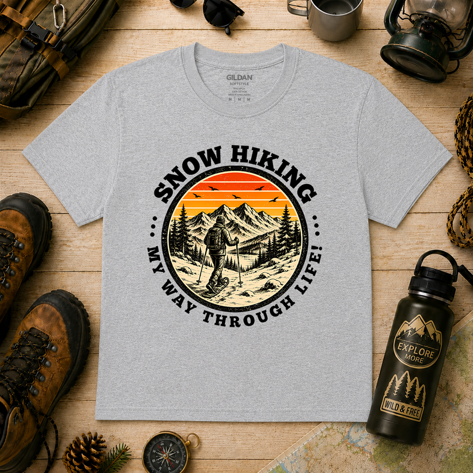 "Snow Hiking My Way Through Life T-Shirt! Outdoor's Adventure - Large