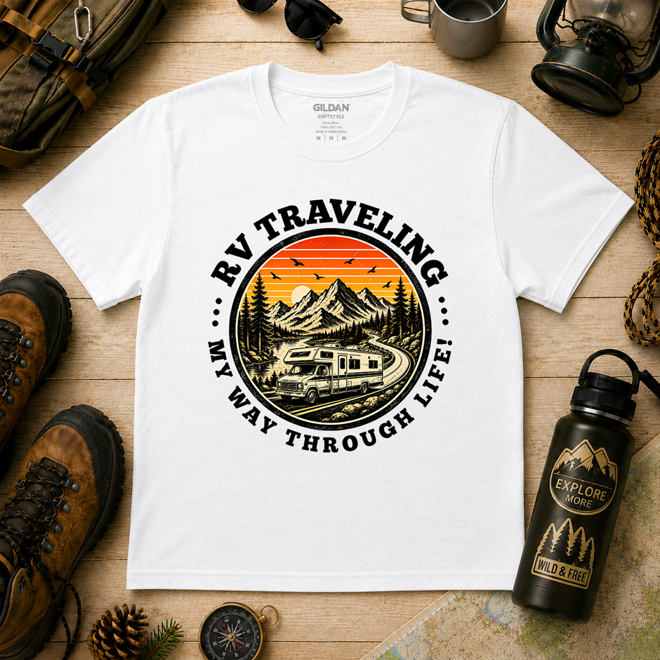 "RV Traveling My Way Through Life T-Shirt! Outdoor's Adventure - Large
