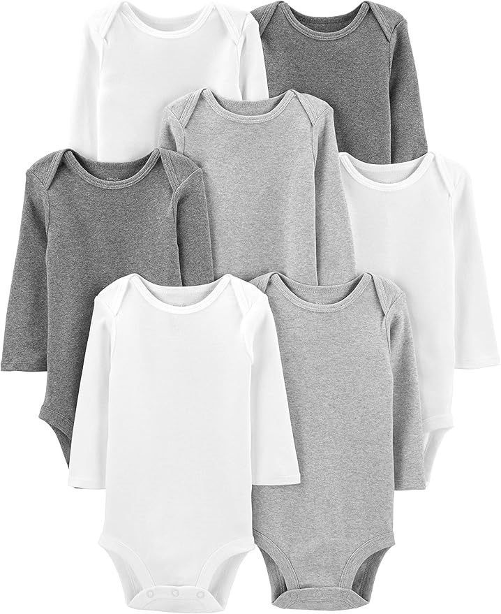 7 Pack x SIMPLE JOYS BY CARTER'S Baby Long Sleeve Bodysuit, Size Preemie, W