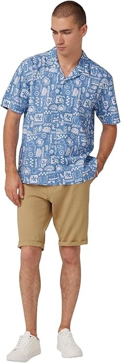 BEN SHERMAN Men's Amalfi Coast Cuban Shirt, Medium, Heritage Blue, BES1341.