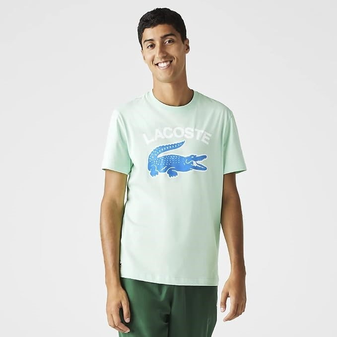 LACOSTE Men's Graphic Big Croc T-Shirt, Size S, Grey, TH9681. Buyers Note