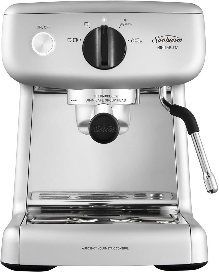 SUNBEAM Mini Barista Coffee Machine, 2L Capacity, Milk Frother, Silver, EM4