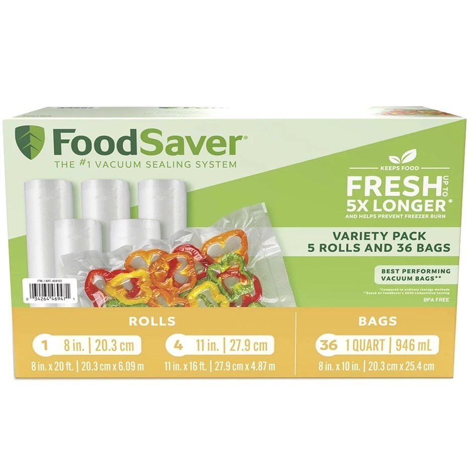 FOODSAVER Vacuum Seal Rolls & Bags Variety Pack. NB: Damaged packaging, som