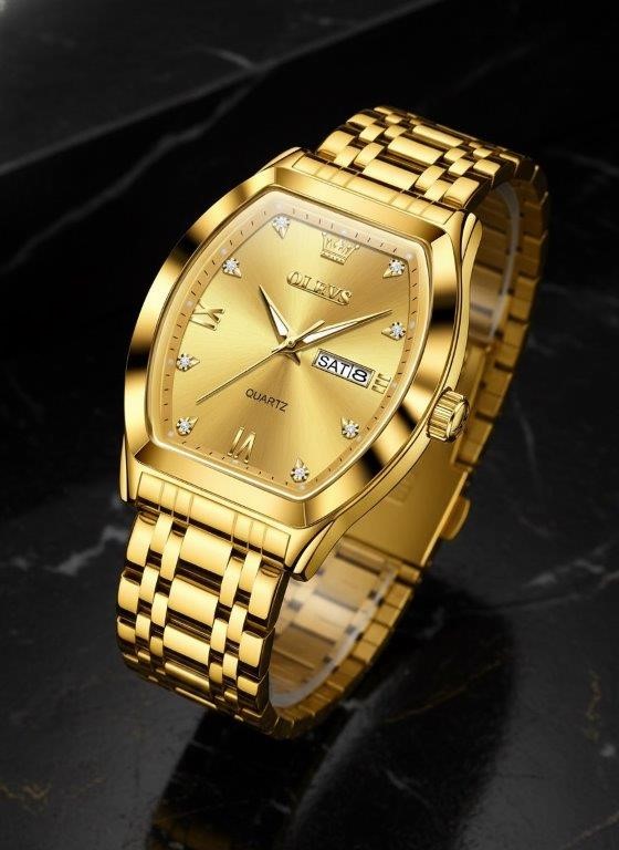 OLEVS Men's Gold-Tone Day Date Watch with Gift Box