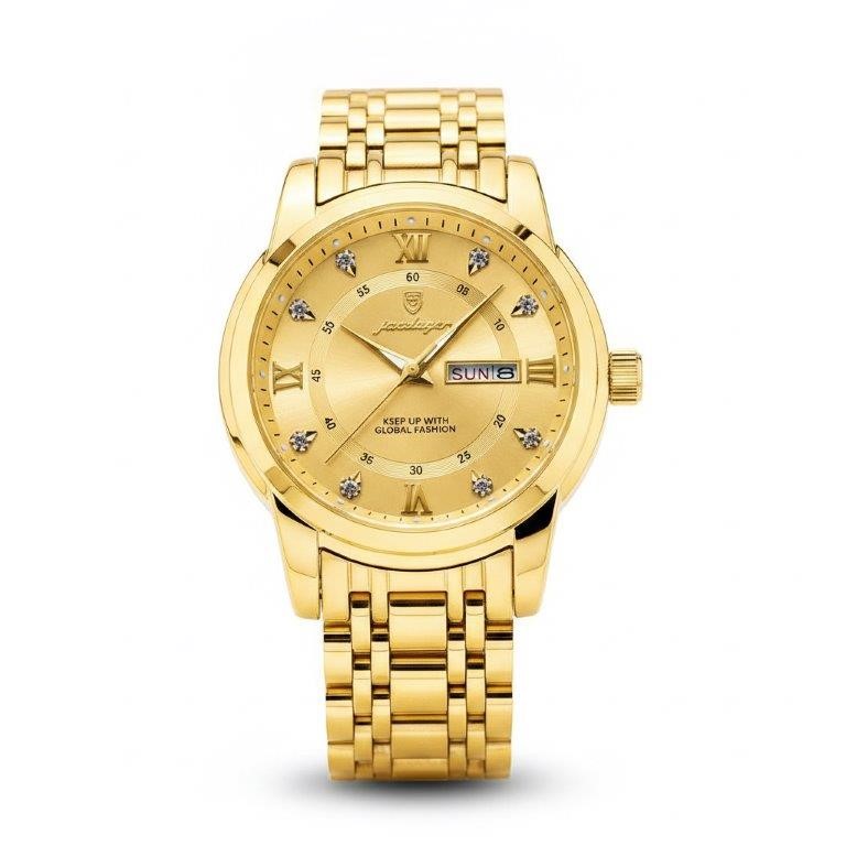 POEDAGAR Men's Blue Dial Two-Tone Day Date Quartz Watch with Presentation