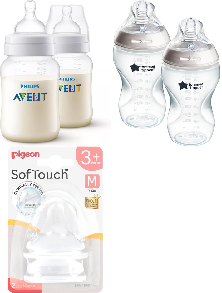 BUNDLE of Philips Avent Anti-Colic Baby Bottles, 260ml, 2-Pack + Tommee Tip