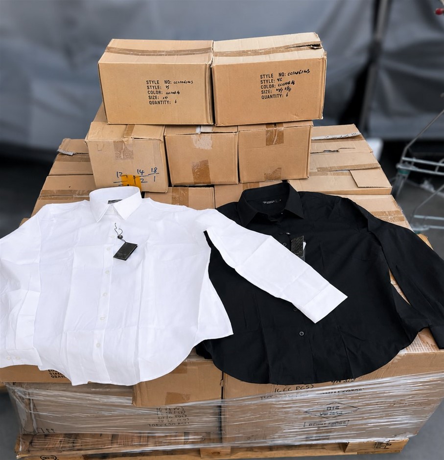 200 Pieces Assorted Women's Long Sleeve Business Dress Shirts, White & Blac