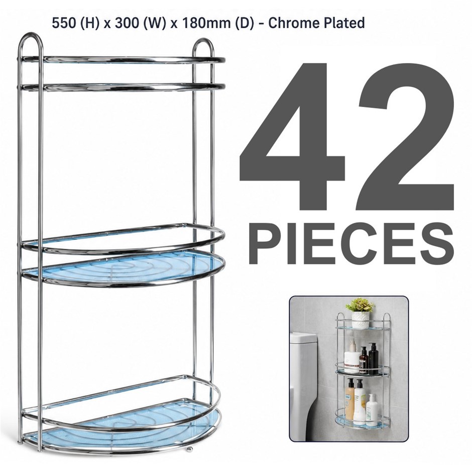 42 x MAINONE Bathroom Storage Rack 550 (H) x 300 (W) x 180mm (D) - Chrome P