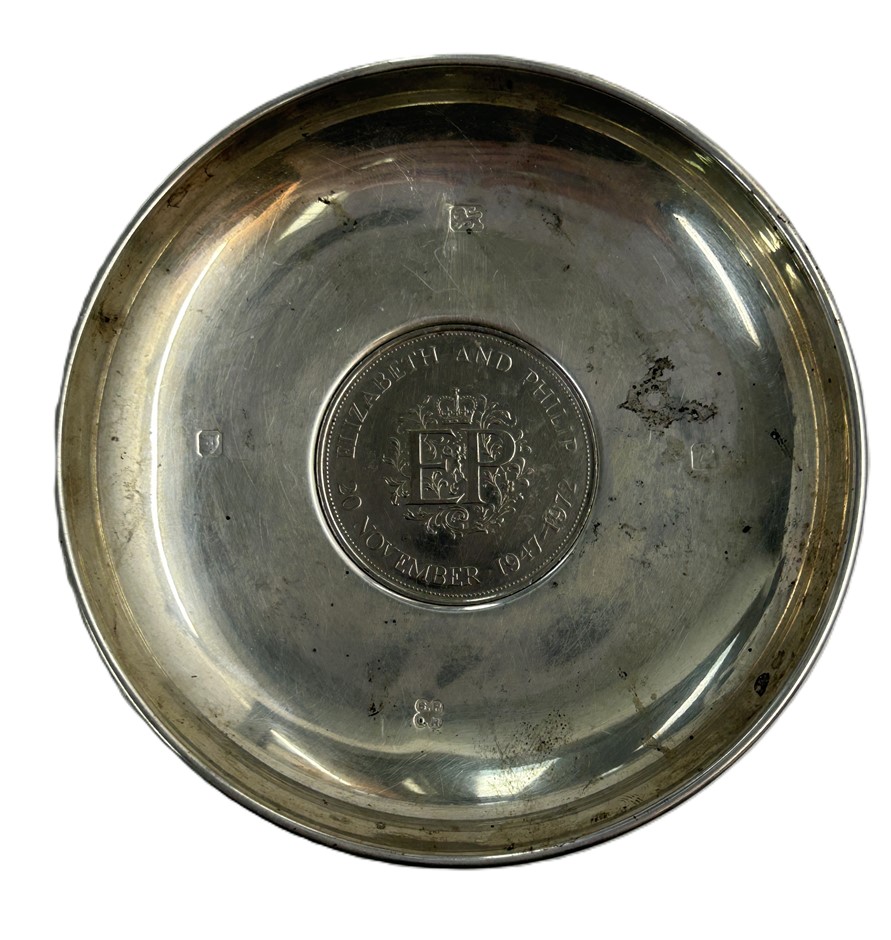 Sterling Silver Commemorative Coin Dish Queen Elizabeth II 1947–1972