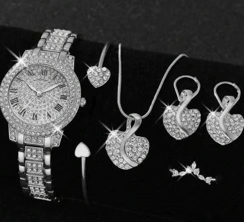 6-Piece Jewellery Set.Watch, Necklace, Bracelet, Ring & Earrings