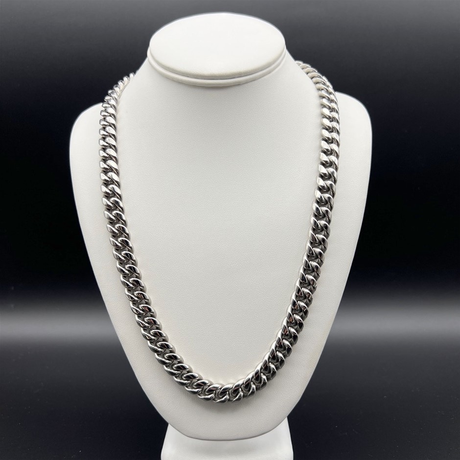 Silver-Filled Cuban Necklace AAA Cubic Zirconias Clasp, 12MM - 60.9cm