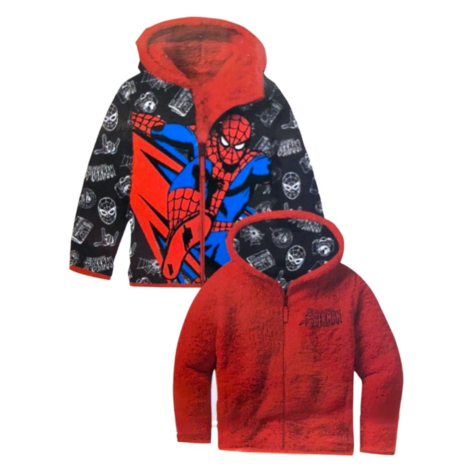 MARVEL Kids' Reversible Puffer/Sherpa Jacket, Size 7, Spider-Man (Black/Red