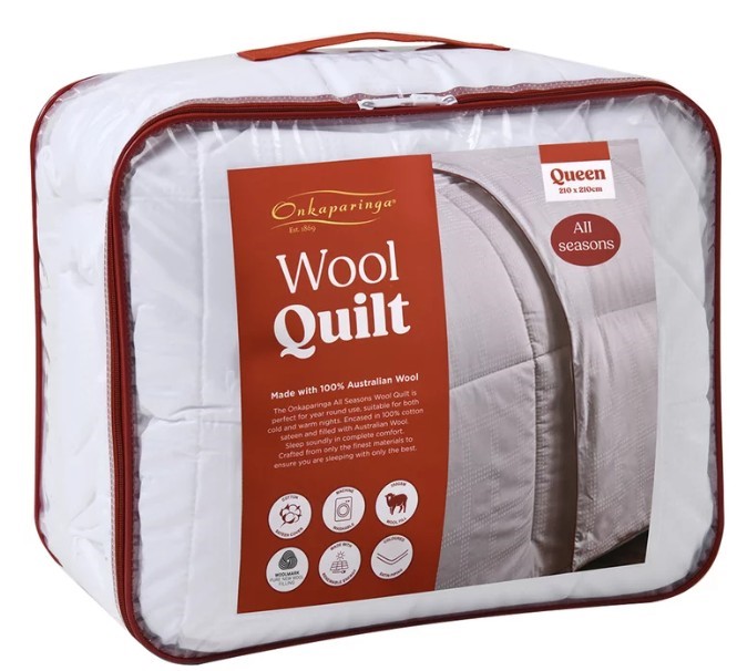 ONKAPARINGA All Seasons Wool Quilt, Queen. NB: not in original packaging