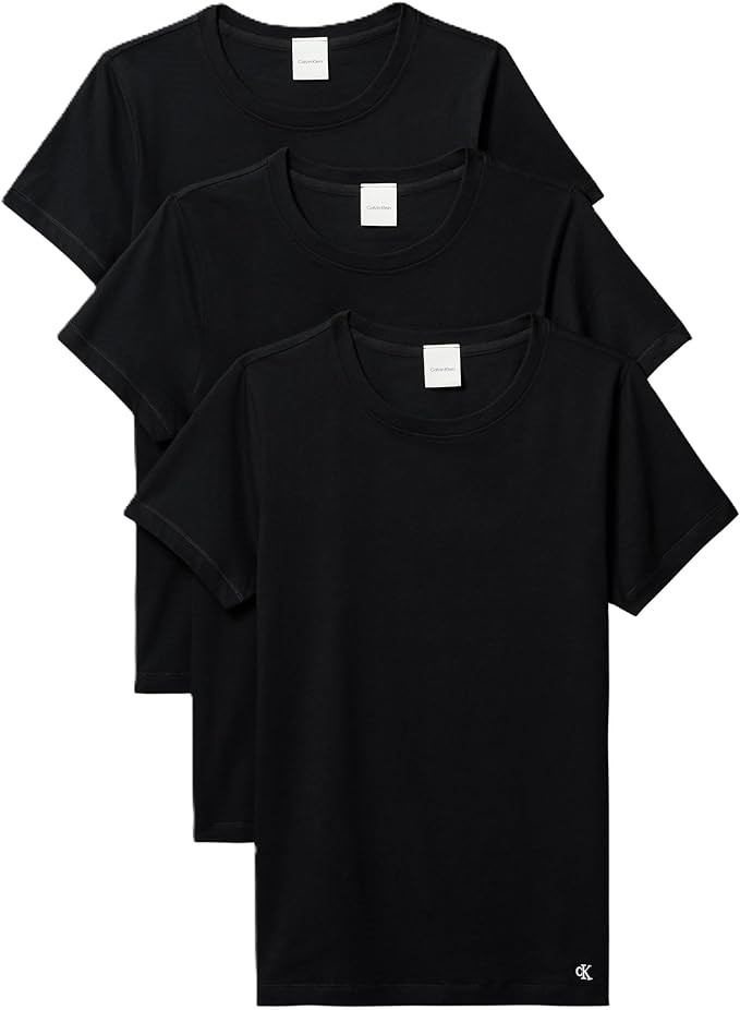 Calvin Klein Women's Cotton Tee, Black/Black/Black, Large, 3 T-Shirts