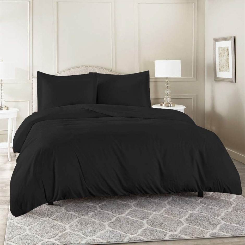 0083-3140674 · Luxor 100% Cotton 1000TC Quilt/Duvet Cover Set - Black (King)