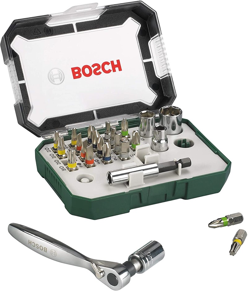 BOSCH 26pc Screwdriver Bit and Ratchet Set.