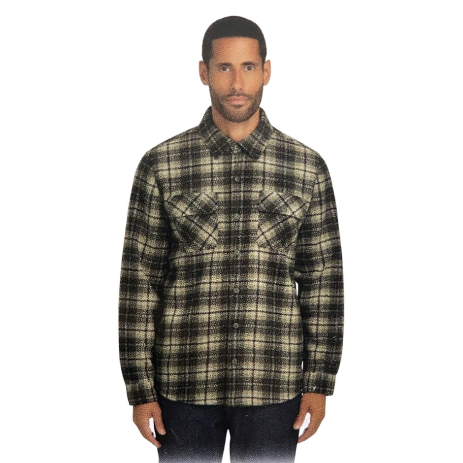 BOSTON TRADERS Men's Bonded PolarSherpa Shacket, Size L, Dusty Olive.