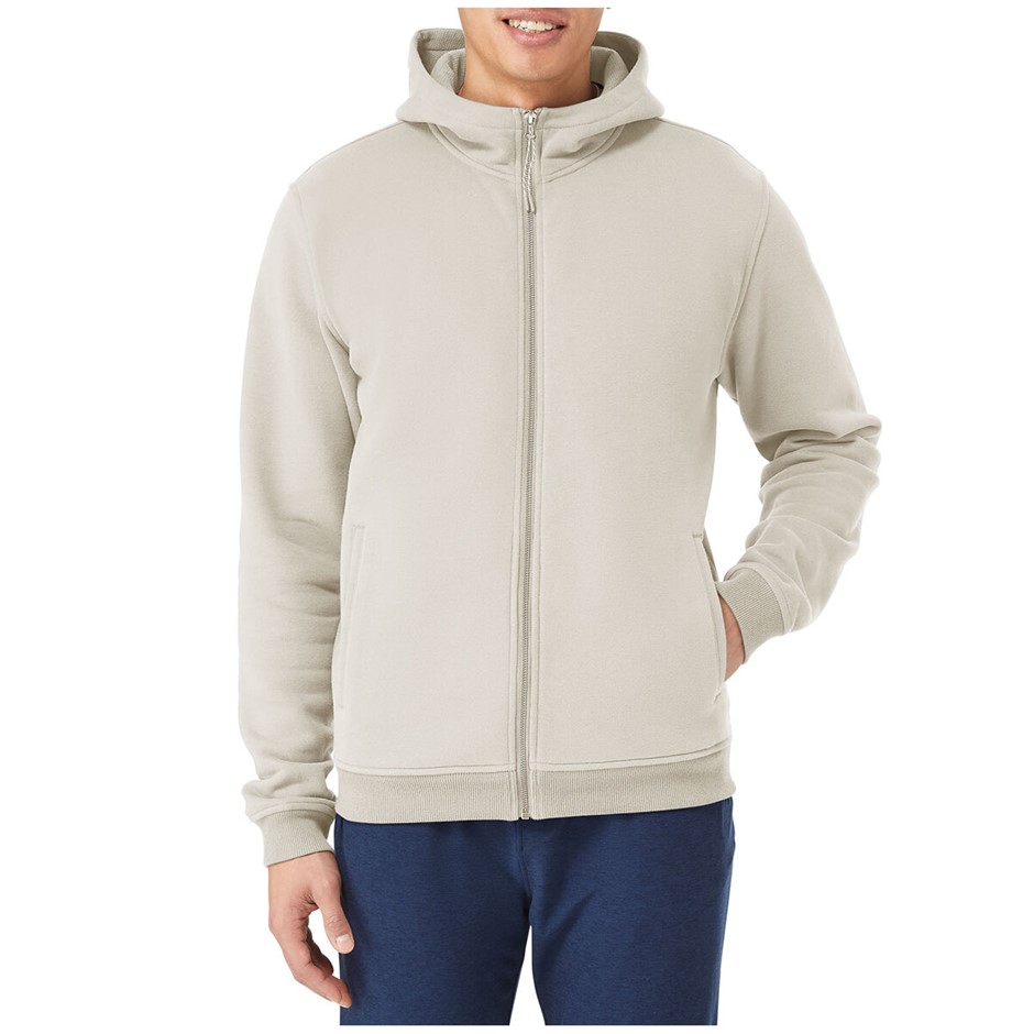 SIGNATURE Men's Full Zip Hoodie, Size S, 66% Cotton, White/Slate. NB: stain