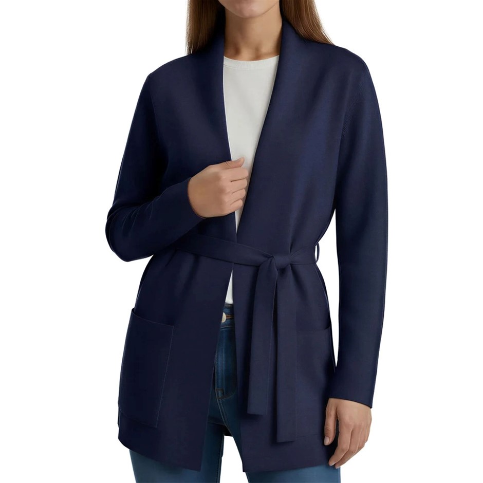 COMO VINTAGE Women's Belted Cardigan, Size XS, Navy.