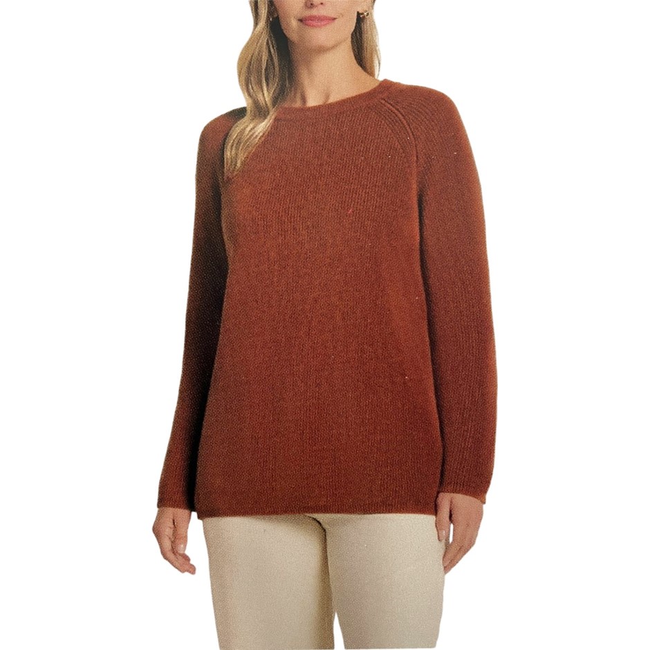 MATTY M Women's Rib Sweater, Size L, 60% Cotton, Root Beer.