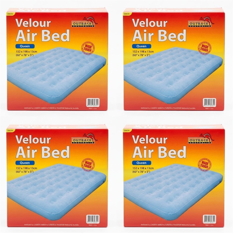 4 x VELOUR Queen Air Bed 152 x 198 x 13 cm – Soft Flocked Surface, Durable