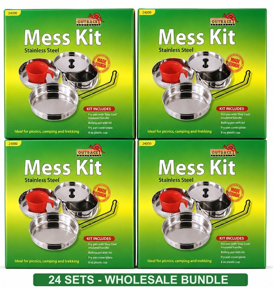 24 x Stainless Steel 1 Person Mess Kit, ideal for picnics, camping and trek