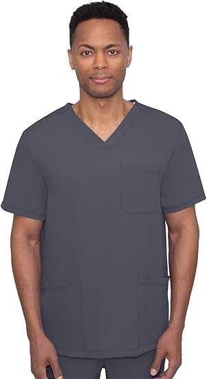 HEALING HANDS HH WORKS Men's Mathew Four Pocket V-Neck Scrub Top, Small, Pe