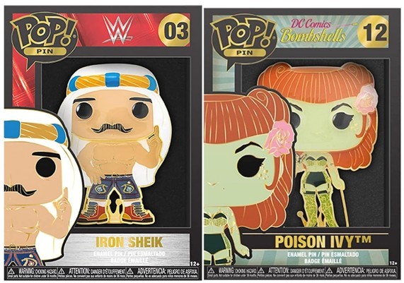 2 x Funko Pins: 1 x Iron Sheik Enamel Pin, Funko PoP! Batman Poison Ivy En