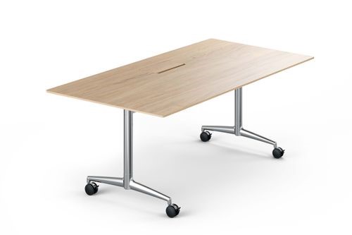 Large Oak Rectangular Meeting Table, Hollow Rectangular Layout For Cable Ma