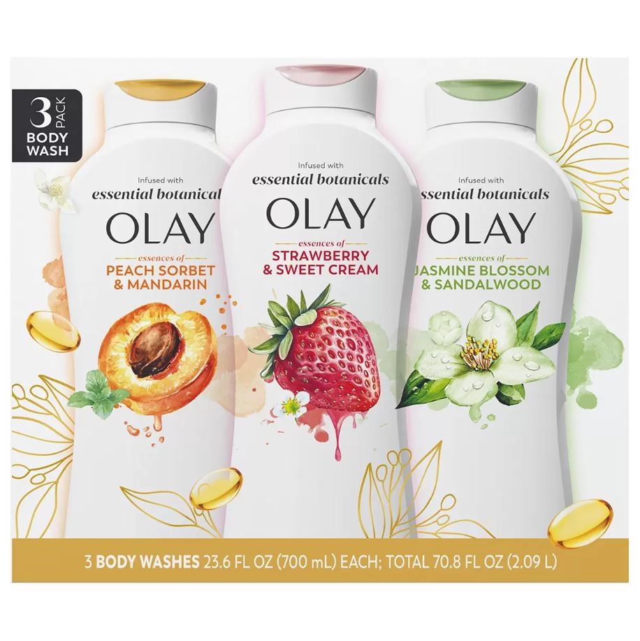 OLAY Pack of 3pc Essential Botanicals Body Wash, 700ml. N.B: Damaged packag