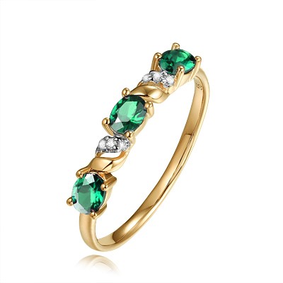 Genuine 9ct Yellow gold Natural Diamond & Natural Emerald Ring Size 7