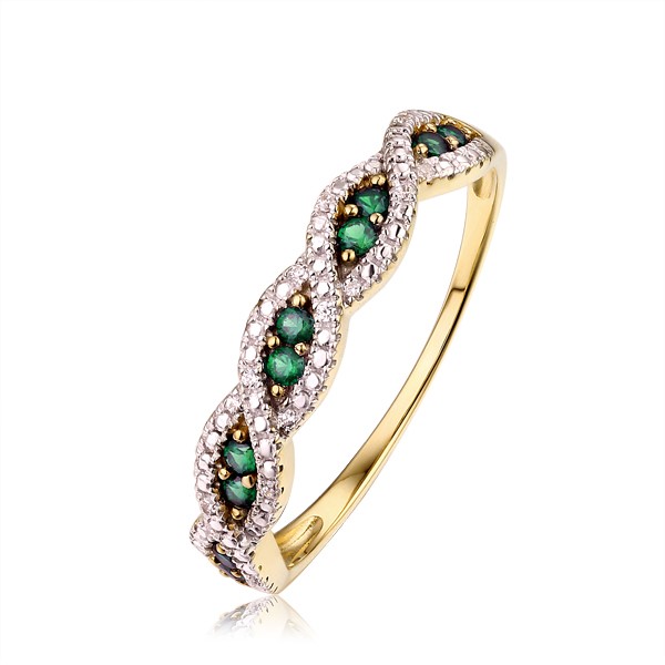 Genuine 9ct Yellow gold Natural Diamond & Natural Emerald Ring Size 7