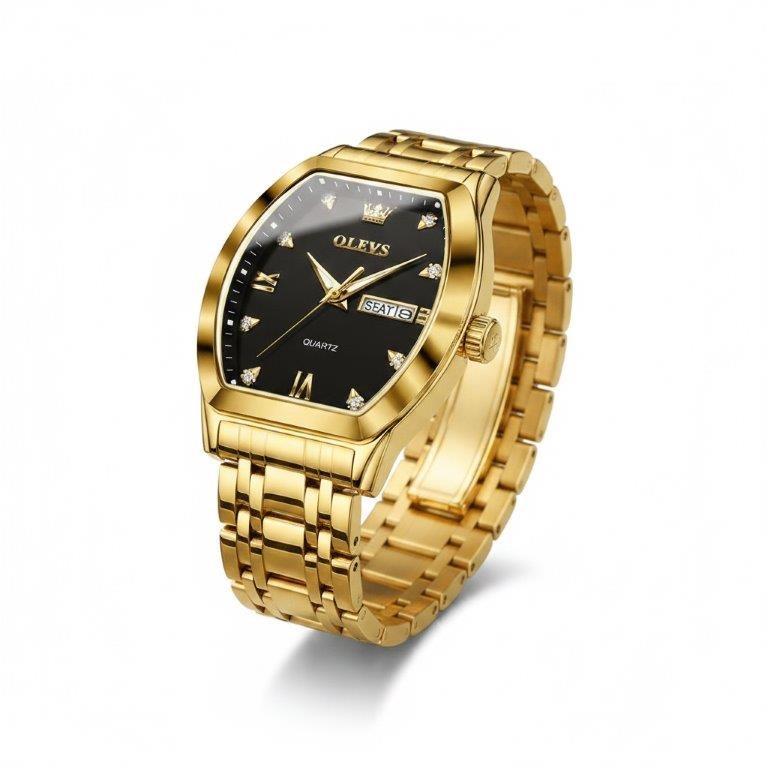 OLEVS Men's Gold-Tone Day Date Watch with Gift Box