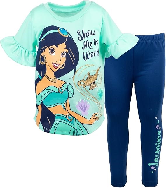 DISNEY PRINCESS Frozen Moana Little Mermaid Floral Girls T-Shirt & Leggings