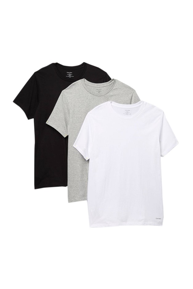 0283-5062664 · 3-Pack CALVIN KLEIN Men's Crew Tees, Size L, 100% Cotton, Black/White/Grey