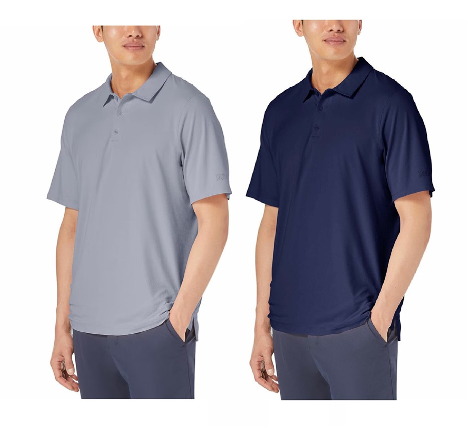 2 x SIGNATURE Men's Performance Polos, Size XL, Grey & Navy Blue, 7771461.