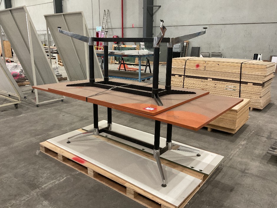 2x Timber Laminate Tables on Steel Frame
