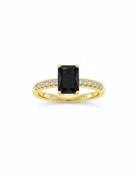14K/Italy 2.0ct Black Emerald Cut Yellow Gold Filled Ring(stamped) 8US