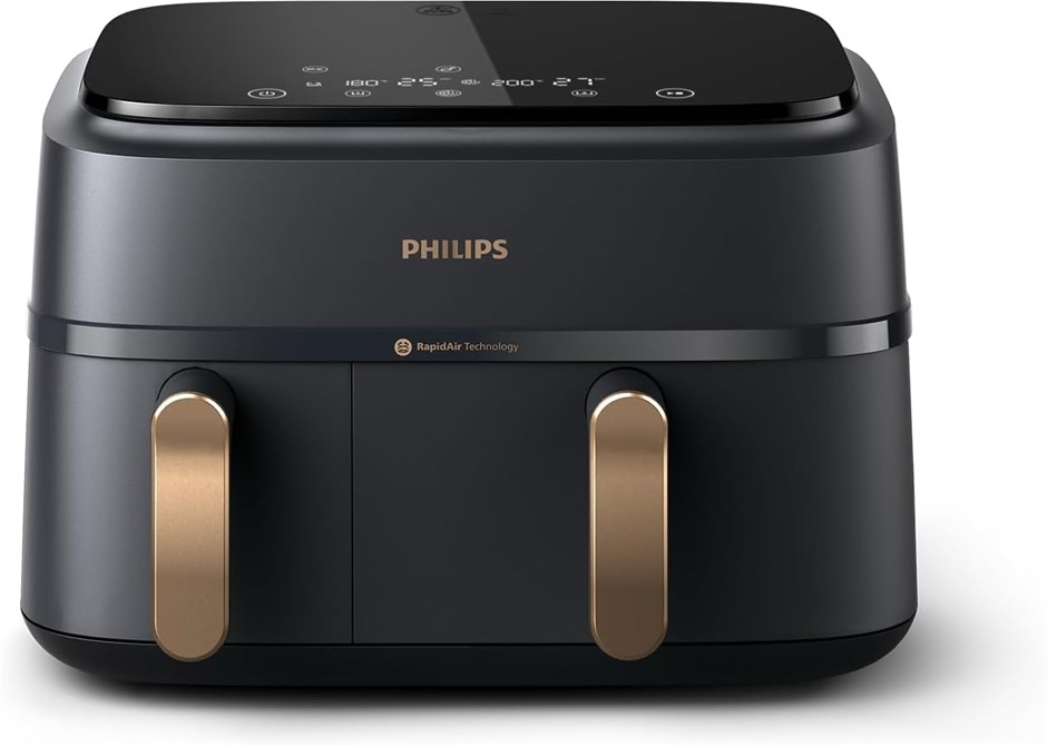 0041-5062744 · PHILIPS Dual Basket Air Fryer 3000 Series, 9L, 90% Less Fat and Energy Savi