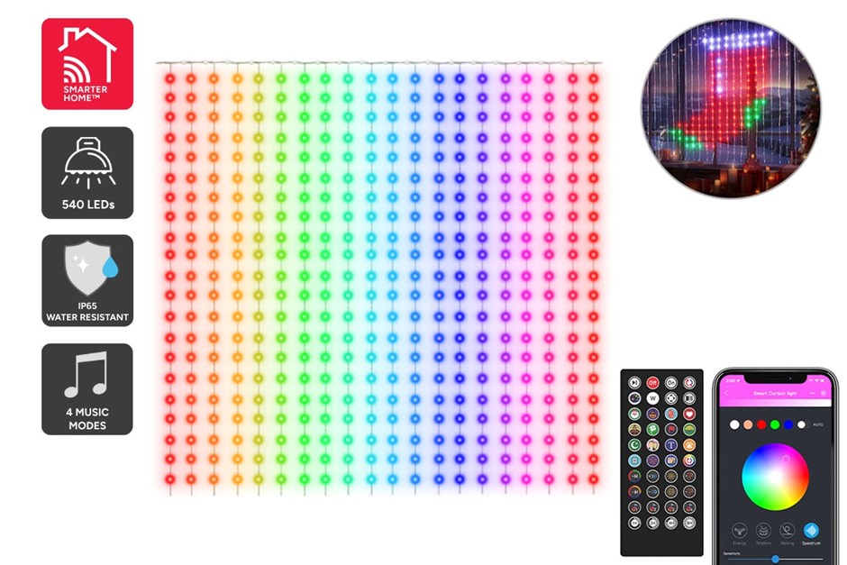 Kogan SmarterHome™ 540 LED RGBIC Curtain Light. NB: Damaged Packaging.