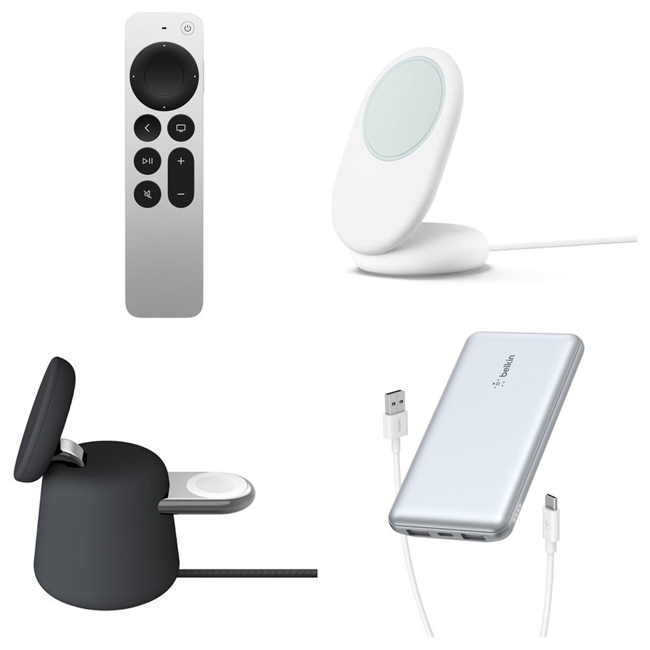 4 x Assorted Electronics. 1 x APPLE TV Siri Remote (3rd Gen). 1 x GOOGLE QI