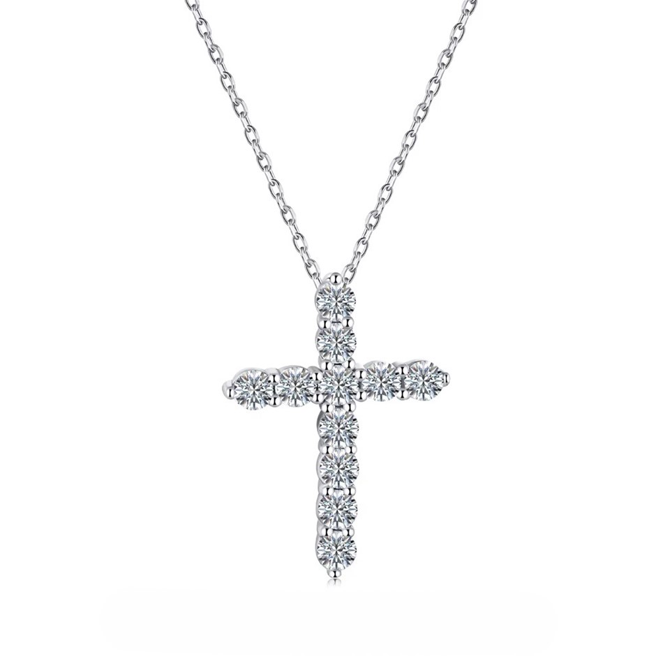 1.10ct Round Cut Lab Created Moissanite 925 Silver Cross Pendant Necklace