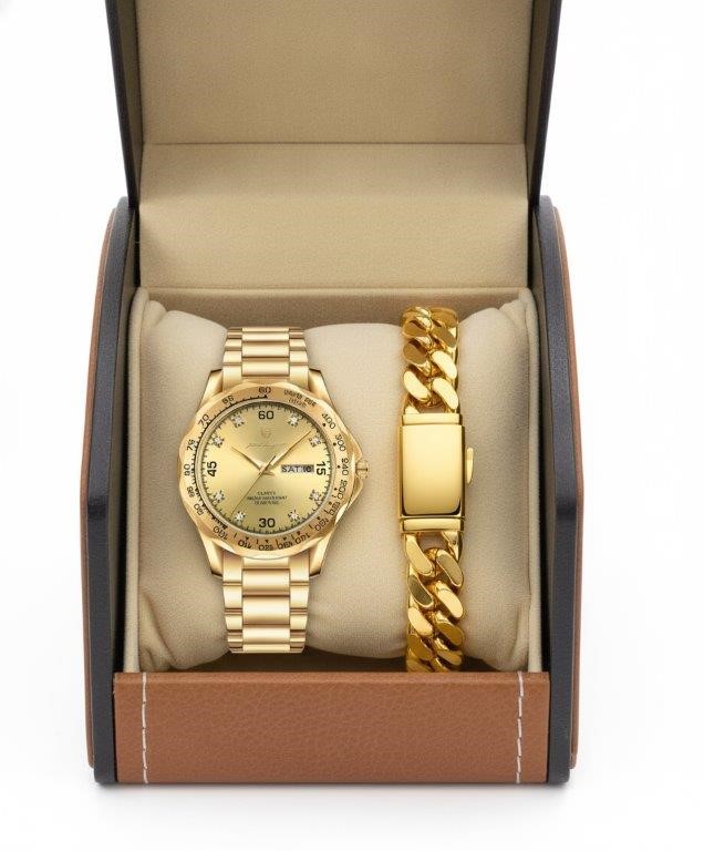 Luxury Men's Watch & Cuban Bracelet Gift Set w/ Premium Executive Box