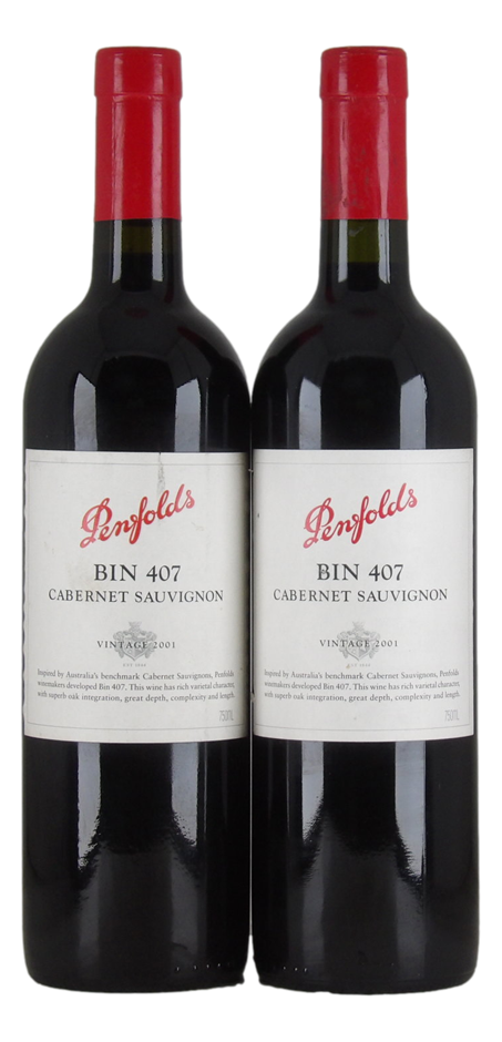 Penfolds `Bin 407` Cabernet Sauvignon 2001 (2 x 750mL), SA.