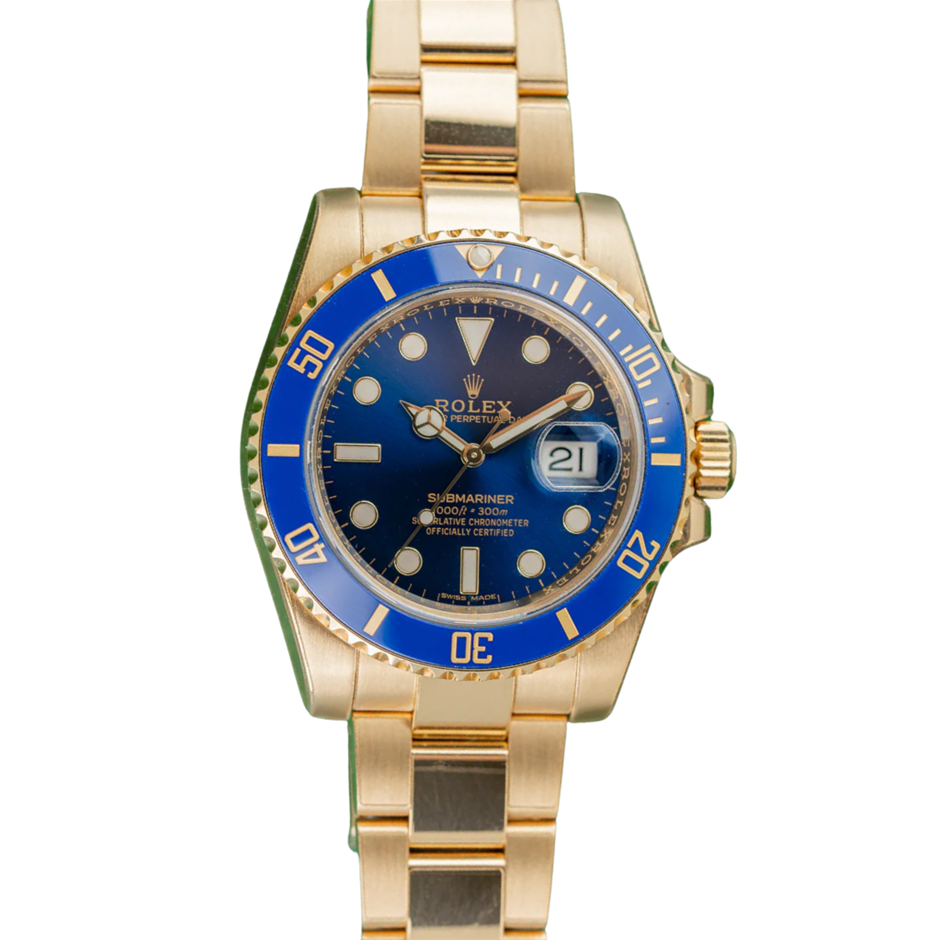 ROLEX SUBMARINER DATE 116618LB BLUE DIAL 18K YELLOW GOLD BXP