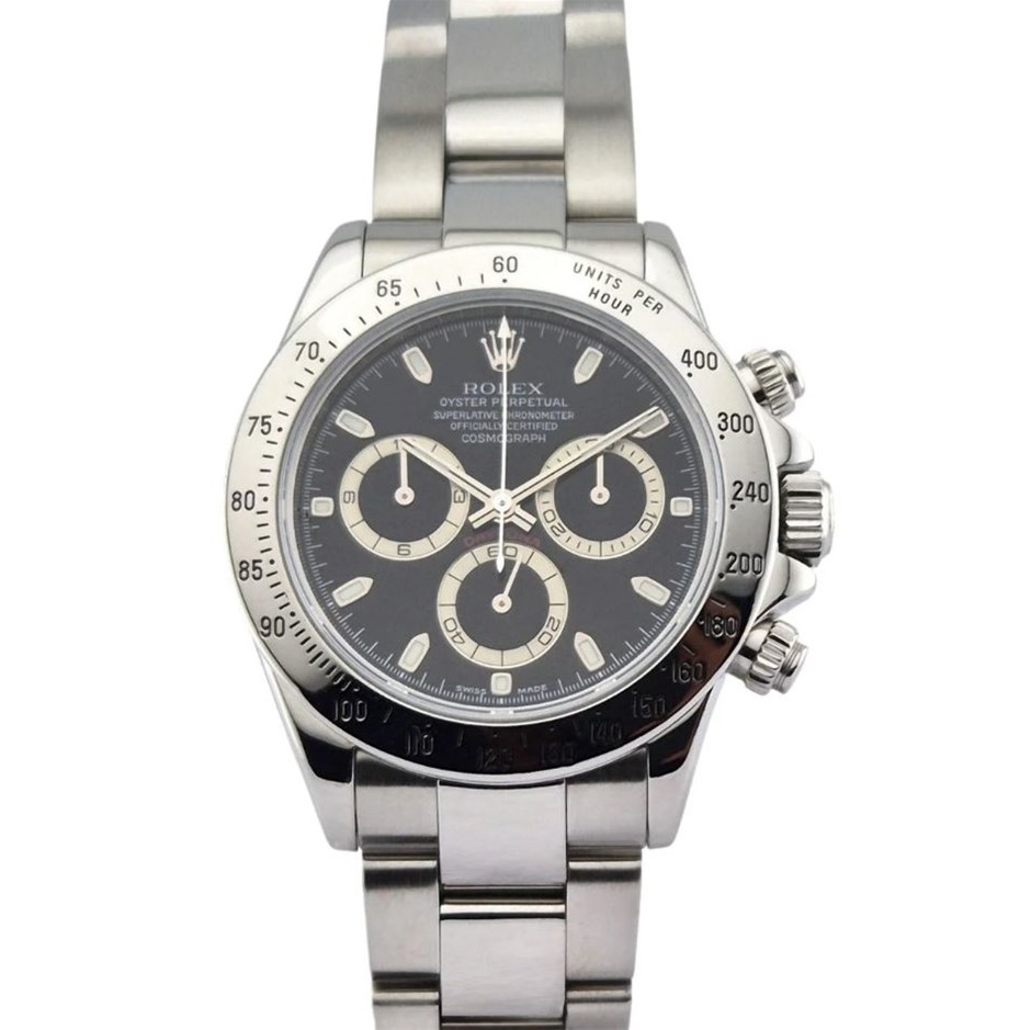 ROLEX DAYTONA STEEL BLACK DIAL 116520 40MM WXO & COA
