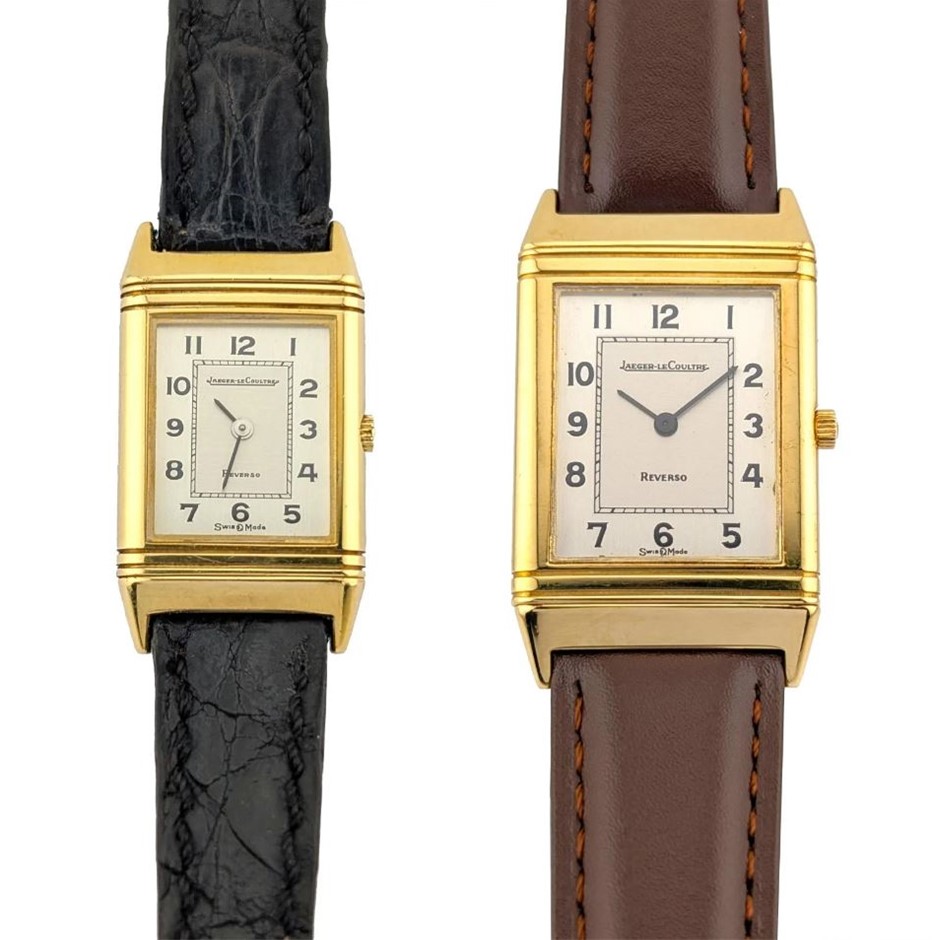 JAEGER-LECOULTRE 18K YELLOW GOLD REVERSO SMALL & MEDIUM COUPLES FULL SET