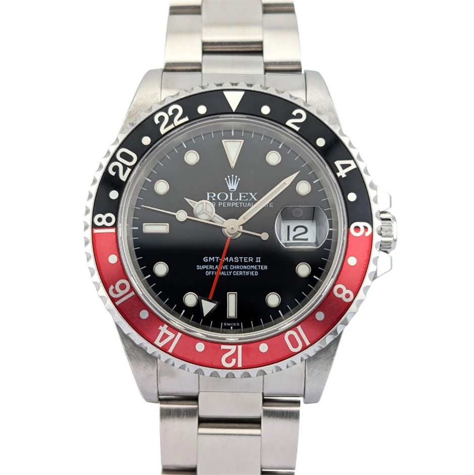 0022-2584535 · ROLEX 16710 GMT-MASTER II COKE SWISS ONLY DIAL 40MM 1999 A-SERIAL WXO & COA