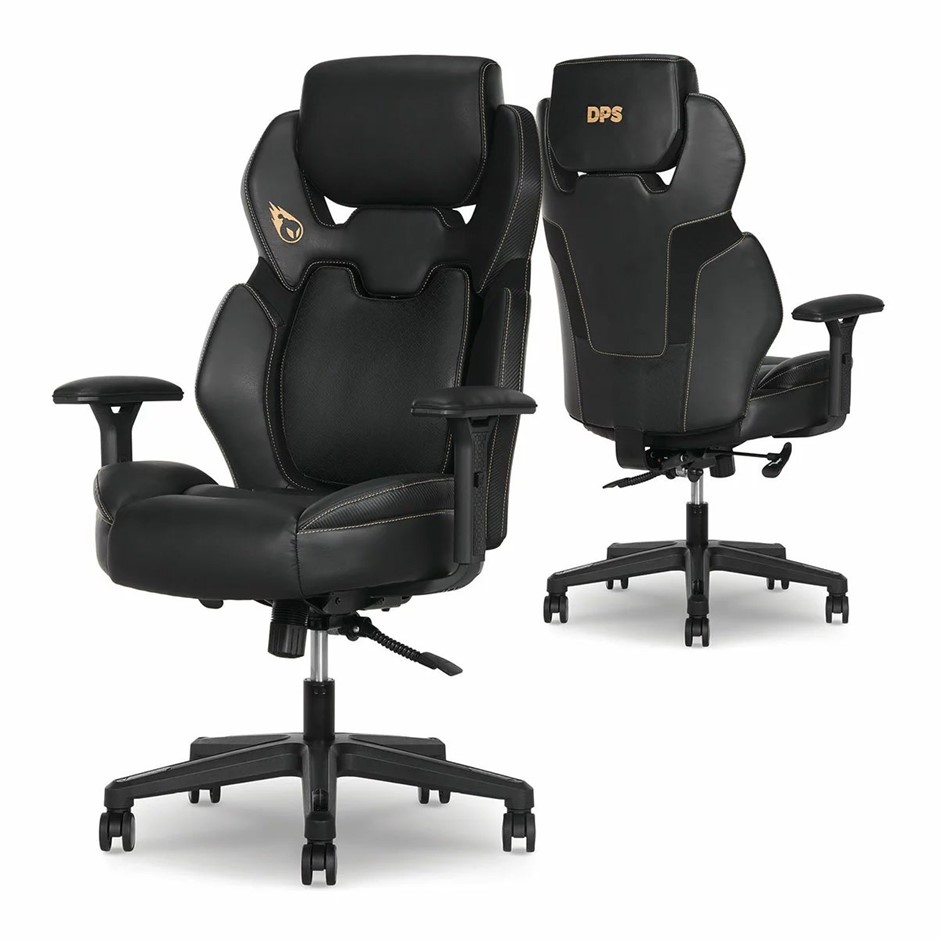 DPS Gaming Chair, Black Gold (W 743 x H 1162-1258 x D 699 mm) NB: minor use